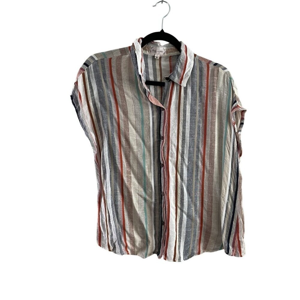 Bailey & Chloe Women SZ L White Multicolor Striped Button Up Blouse